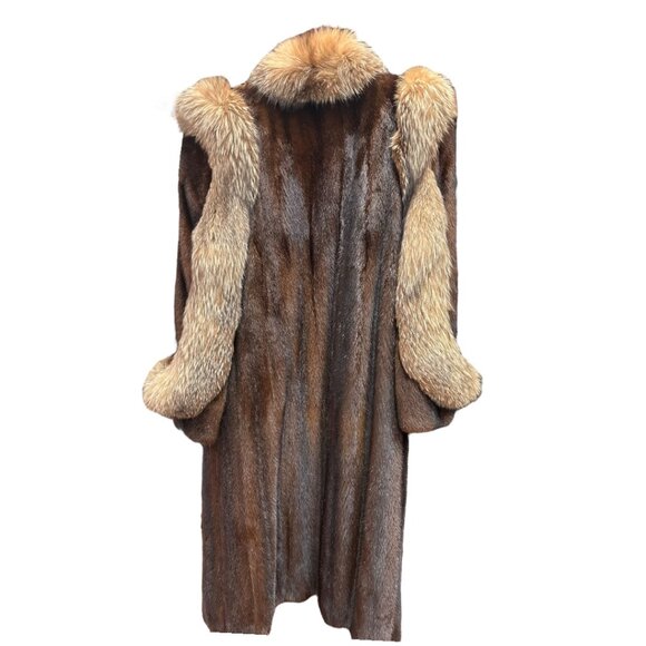 Luxurious Women's Full-Length Mink Fur Coat with Fox Fur Detailing - Picture 3 of 4
